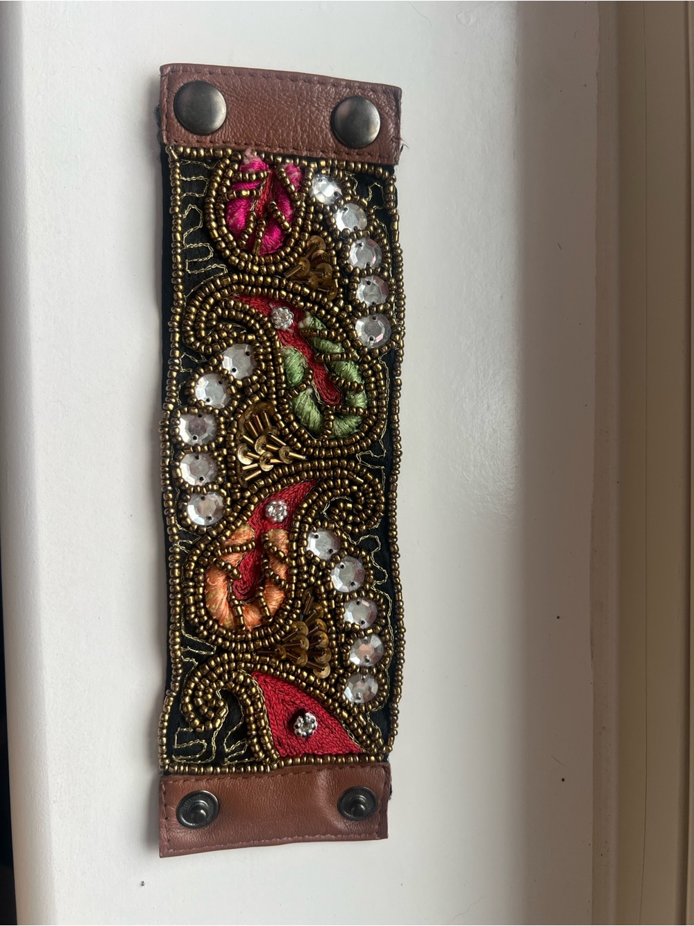 VTG Statement Mango Multicolor Embroidered Beaded Bracelet with Gold Accents